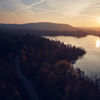 Aerial view of the sunset over the Swedish west coast
