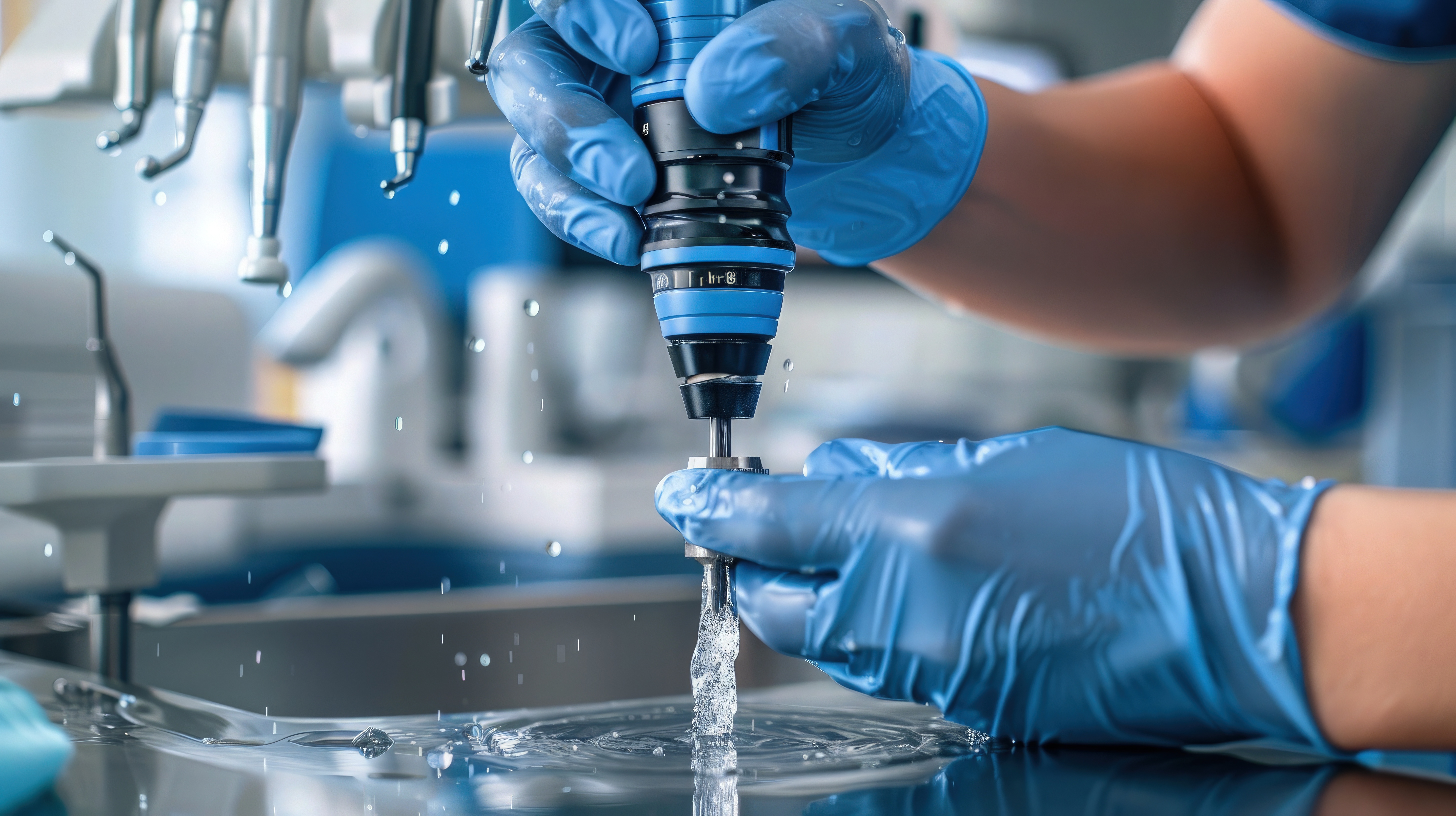 tandläkare håller i en spruta