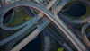 An aerial view of an interstate road system.
