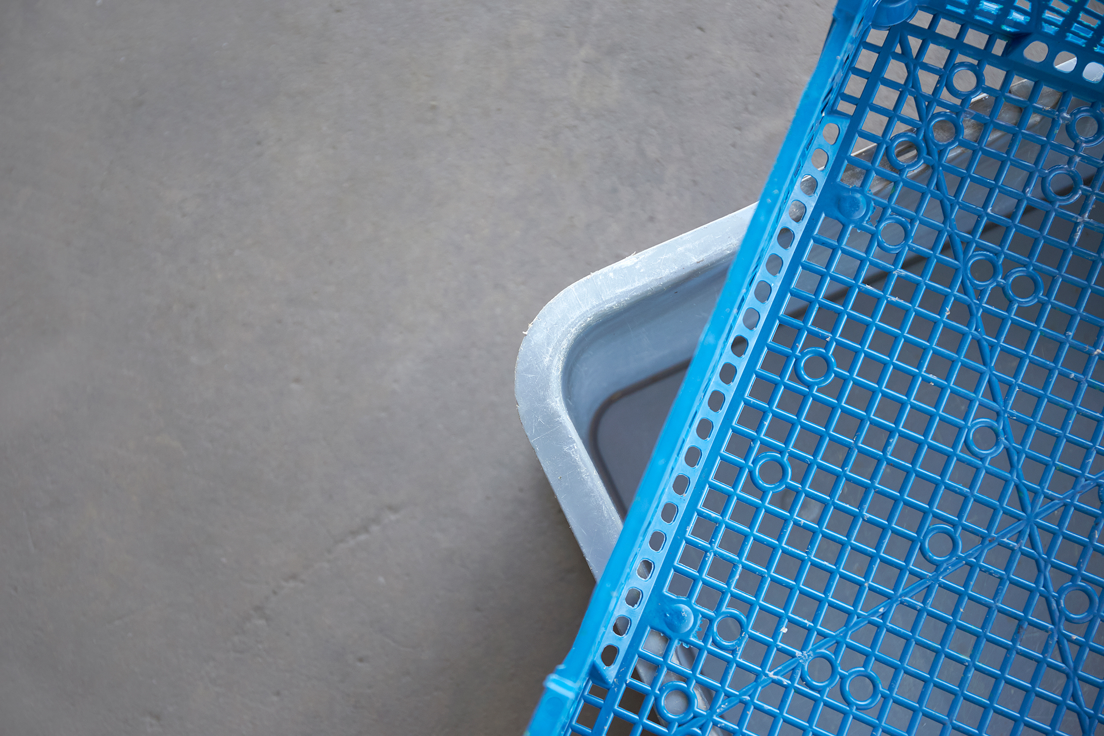 Blue plastic boxes waiting to be recycled by Stena Recycling.