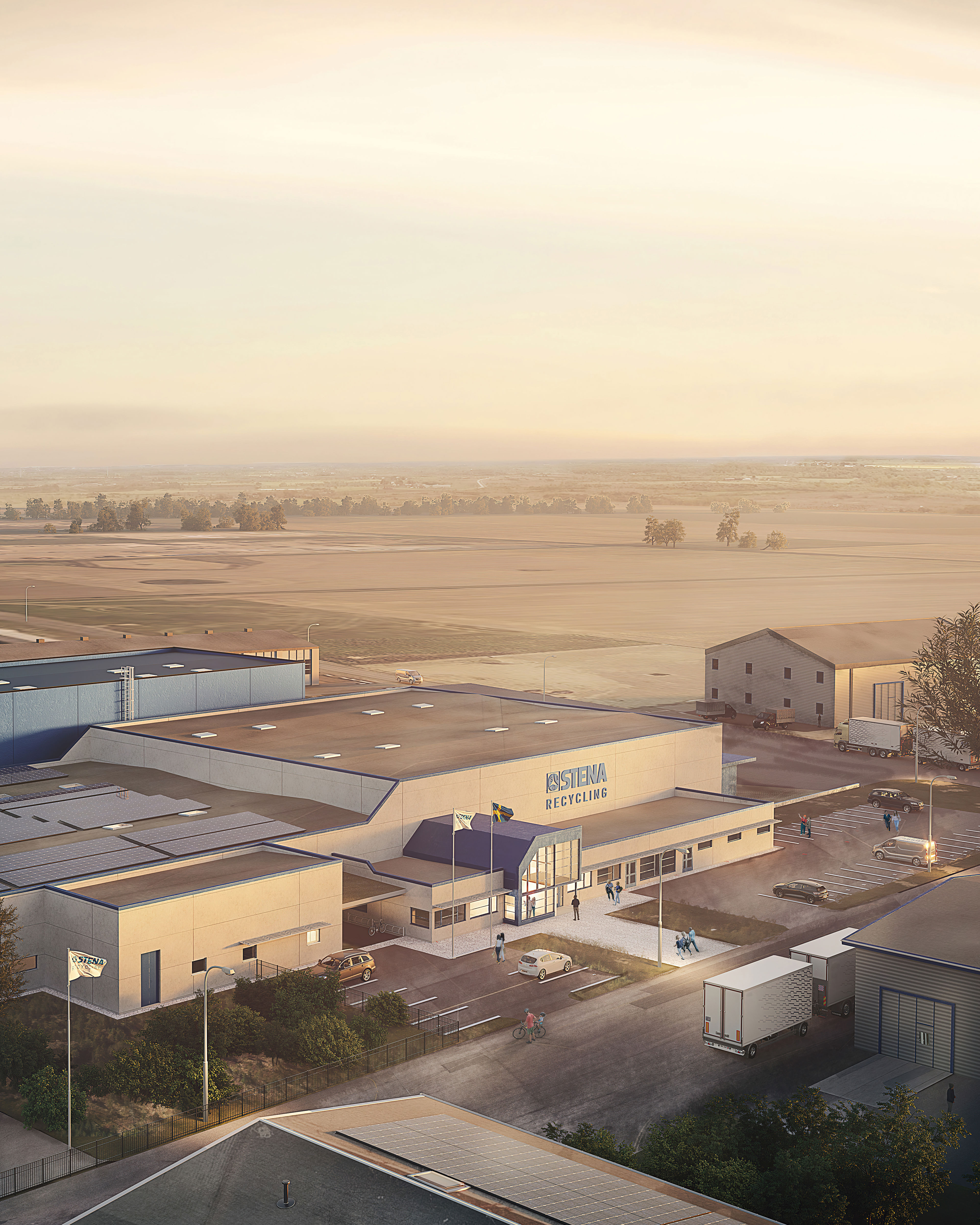 An ariel view showing a Stena Recycling battery center.